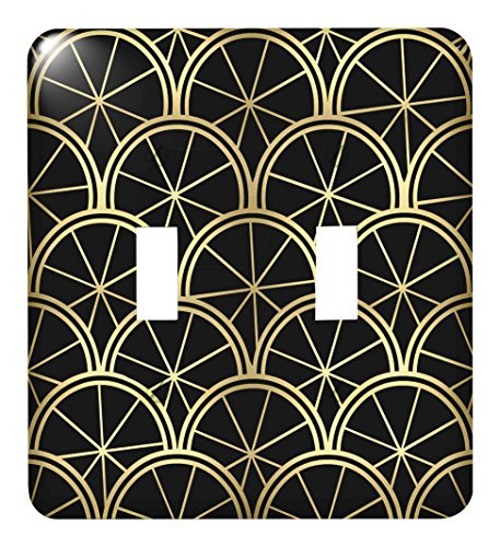 3dRose lsp_212491_2 Art Deco Pattern Black and Gold Double Toggle Switch, Multicolor