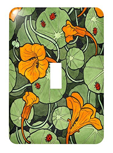 3dRose lsp_216475_1"Art Nouveau Orange Nasturtium Flowers With Ladybirds Single Toggle Switch