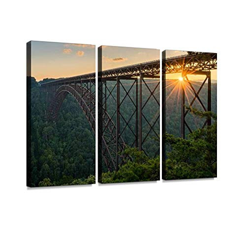 Sunset at The New River Gorge Bridge in West Virginia Print On Canvas Wall Artwork Modern Photography Home Decor Unique Pattern Stretched and Framed 3 Piece Sunset at The New River Gorge Bridge in West Virginia Print On Canvas Wall Artwork Modern Photography Home Decor Unique Pattern Stretched and Framed 3 Piece