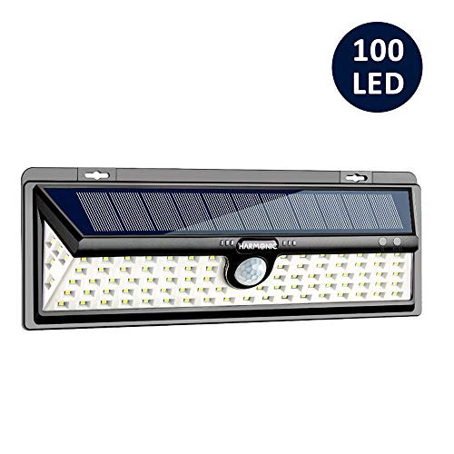 Harmonic Solar Lights Outdoor, 100 LED Motion Sensor Light with 270° Wide Angle, 3 Optional Modes IP65 Waterproof Solar Security Wall Lights for Garden, Front Door, Yard, Garage (1 Pack)