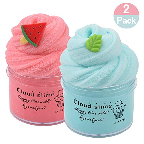 Keemanman 2 Pack Cloud Slime Kit with Red Watermelon and Mint Charms, Scented DIY Slime Supplies for Girls and Boys, Stress Relief Toy for Kids Education, Party Favor, Gift and Birthday