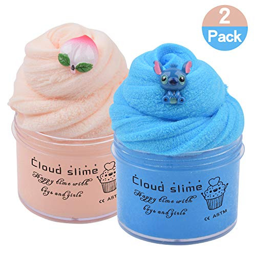 Keemanman 2 Pack Cloud Slime Kit with Blue Stitch and Peach Charms, Scented DIY Slime Supplies for Girls and Boys, Stress Relief Toy for Kids Education, Party Favor, Gift and Birthday