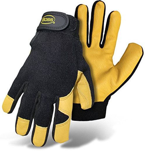 BOSS / CAT GLOVES Boss Gloves #4048M Premium Goatskin Boss Guard Gloves, Size Medium, Color Black and Gold.
