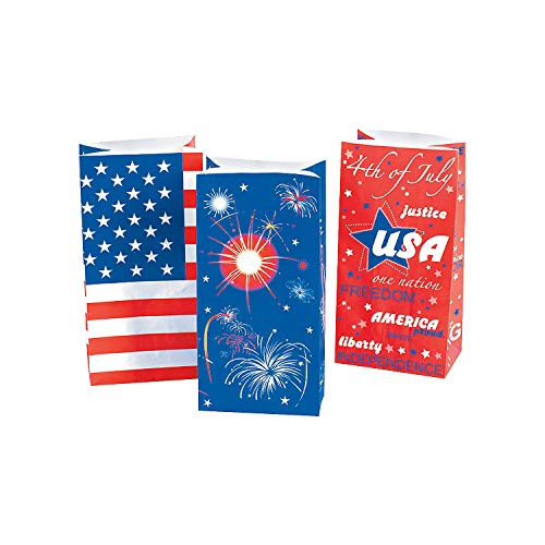 Fun Express - 4th Of July Paper Bags for Fourth of July - Party Supplies - Bags - Paper Treat Bags - Fourth of July - 12 Pieces