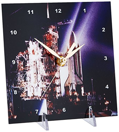 3dRose dc_76864_1 Astronauts and Rockets-Space Shuttle Launching-Desk Clock, 6 by 6-Inch