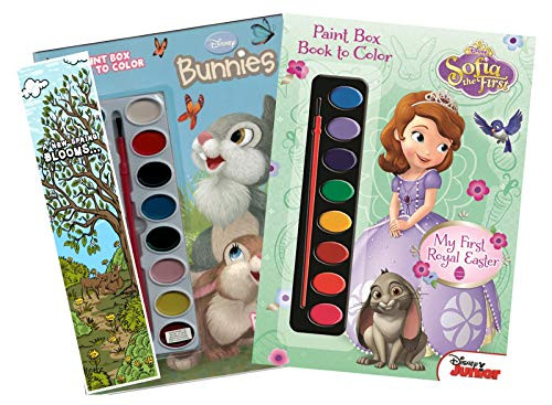KaleidoQuest Bundle of 3 Spring-Themed Coloring Items - Disney Bunnies and Sofia The First 48-Page Bunny Days Coloring and Activity Book with Watercolors A New Spring Blooms... Colorable Bookmark