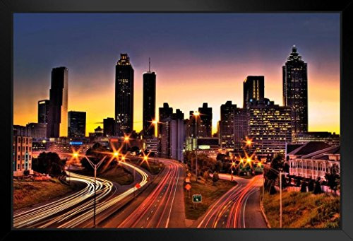 Atlanta Georgia Skyline at Rush Hour Photo Black Wood Framed Art Poster 20x14 Atlanta Georgia Skyline at Rush Hour Photo Black Wood Framed Art Poster 20x14