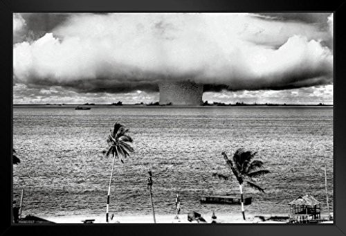 Pyramid America Atomic Bomb Mushroom Cloud Nuclear Weapon Explosion History BW Photograph Photo Black Wood Framed Art Poster 14x20