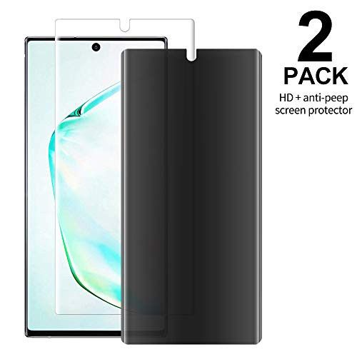 [2-Pack] Welmax Galaxy Note 10 Privacy/HD Screen Protector[Case Friendly] TPU Ultra HD Film Full Adhesive Soft Film[Support in-Screen Unlock],Anti Spy Nano Shield,For Samsung Galaxy Note 10