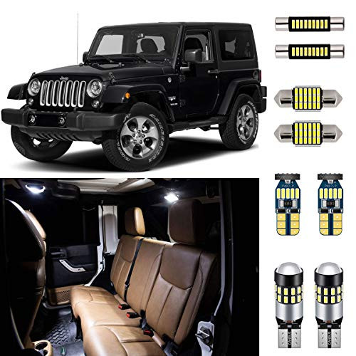 AUTOGINE 7 Piece CANBUS LED Interior Light Kit for Jeep Wrangler JK 2-Door 2007 2008 2009 2010 2011 2012 2013 2014 2015 2016 2017 Super Bright 6000K White Interior LED Bulbs Package + Install Tool