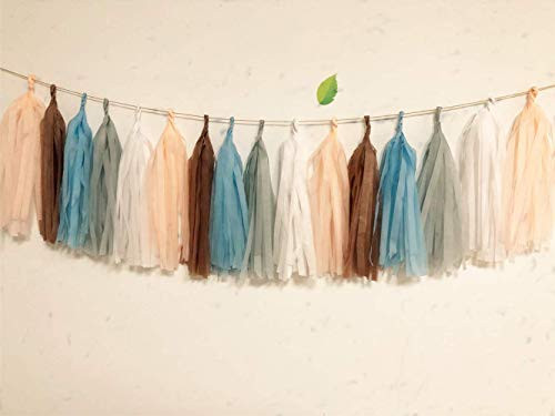 Autupy 25 PCS Blue Gray Peach Tassels Garland Tissue Paper Tassels Banner DIY Kit Baby Shower Decorations Winter Wedding Men Birthday Party Father's Day Decorations