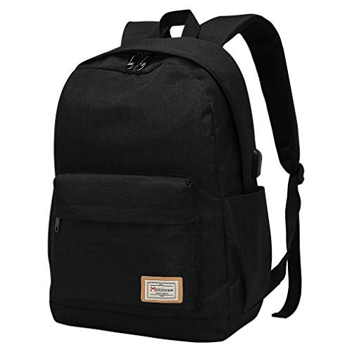 Modoker Travel Laptop Backpack Rucksack for Womens Mens, College School Book Bag Vintage Backpack with USB Charging Port, Water Resistant Casual Daypack Fits 15.6 inch Macbook Black