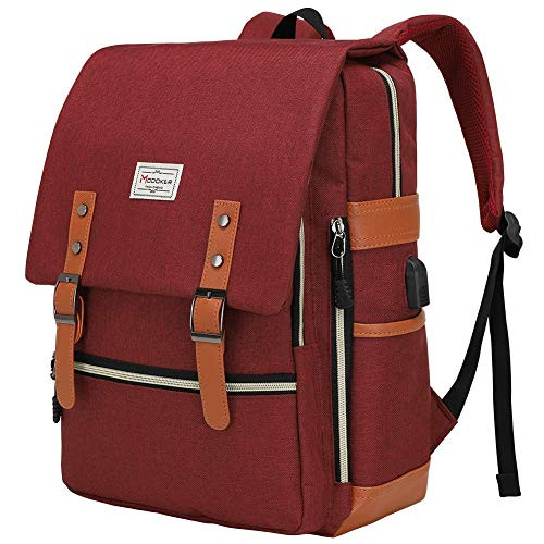 Modoker Upgraded Vintage Laptop Backpack College Bag Gifts for Women Men, Slim Travel Backpack School Bookbag with USB Charging Port Casual Rucksack Daypack Fits 15 Inch Notebook, Red Modoker Upgraded Vintage Laptop Backpack College Bag Gifts for Women Men, Slim Travel Backpack School Bookbag with USB Charging Port Casual Rucksack Daypack Fits 15 Inch Notebook, Red