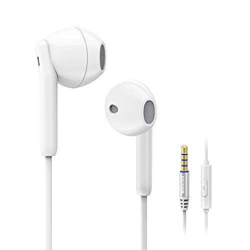 Wired Earbuds Earphones, BACKWIN Ergonomic Comfort-Fit in Ear Headphones with Microphone for iPhone iPad Samsung Android MP3 MP4 (White)