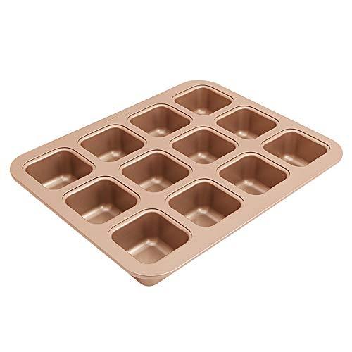 Nonstick Brownie Pan, Square Cake Mold Cupcakes Pan for Baking Brownies, Cakes and Bar-Cookies, 12-Cavity