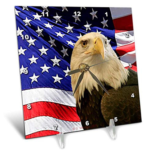 3dRose Bald Eagle and American Flag - Desk Clock, 6 by 6-Inch (dc_21650_1)