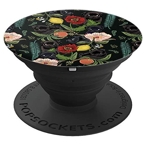 Botanical and Black Pugs PopSockets by Huebucket PopSockets Grip and Stand for Phones and Tablets