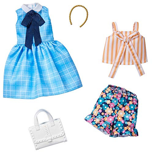 Barbie Fashions 2-Pack Clothing Set, 2 Outfits Doll Include Blue Plaid Dress, a Striped Tie Top, Floral Shorts & 2 Accessories, for Kids 3 to 8 Years Old Barbie Fashions 2-Pack Clothing Set, 2 Outfits Doll Include Blue Plaid Dress, a Striped Tie Top, Floral Shorts & 2 Accessories, for Kids 3 to 8 Years Old