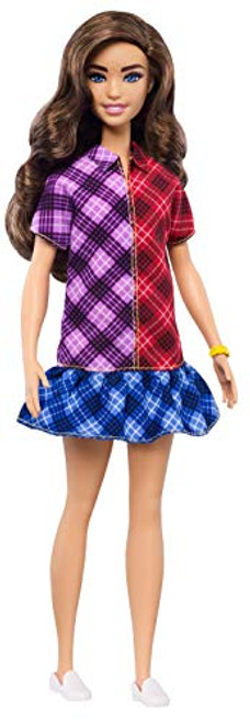Barbie Fashionistas Doll with Long Brunette Hair Wearing Color-Blocked Plaid Dress and Accessories, for 3 to 8 Year Olds ? Barbie Fashionistas Doll with Long Brunette Hair Wearing Color-Blocked Plaid Dress and Accessories, for 3 to 8 Year Olds ?