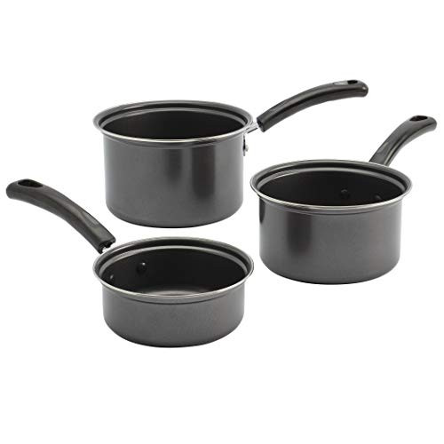 Basic Essentials Non-Stick Carbon Steel Cookware Collection- 3 Piece Black Saucepan Set