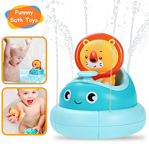 Baby Bath Toys- Water Spray Toys- Spinning Boat with Toy Lion- Bathtub Toys for Toddlers & Kids- Fun & Interactive Bath Toys for Bathtub or Pool- Sprinkler Bath Toys