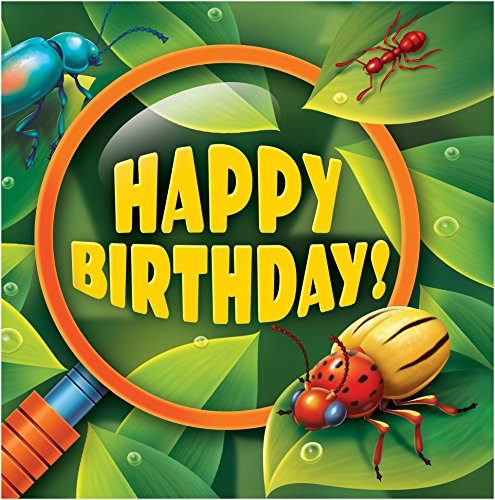 Creative Converting 16 Count Happy Birthday Bug-Eyed Lunch Napkins, Green/Black