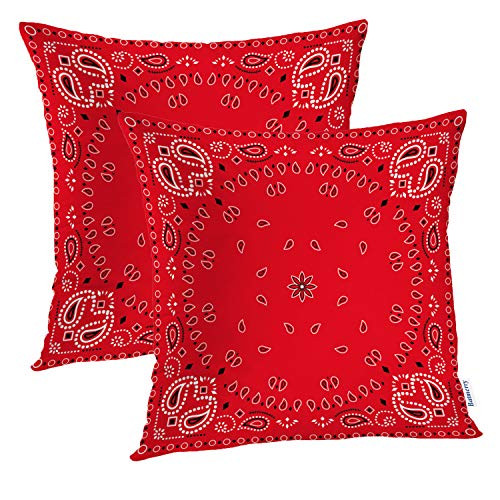 Batmerry Red Black Decorative Pillow Covers, 16 x 16 Inch Colorful Border Red Paisley Double Sided Throw Pillow Covers Sofa Cushion Cover Square 16 Inches(Set of 2)