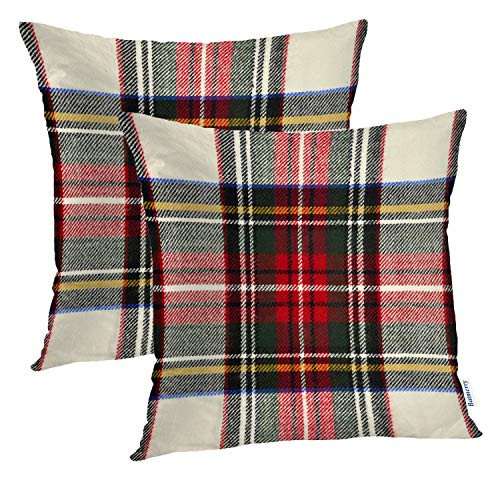 Batmerry Red White Plaid Decorative Pillow Covers, 22 x 22 Inch Colorful Scottish Tartan Plaid Double Sided Throw Pillow Covers Sofa Cushion Cover Square 22 Inches(Set of 2)