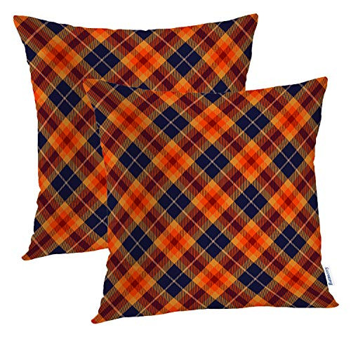 Batmerry Checkered Pillow Covers 18x18 Inch Set of 2, Orange and Brown Tartan Plaid Pattern Double Sided Decorative Pillows Cases Throw Pillows Covers