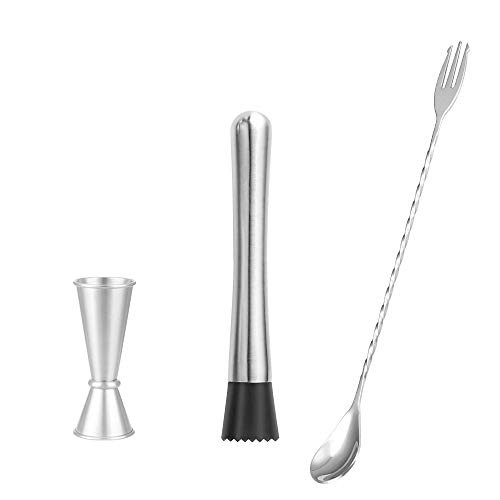 Cocktail Shaker Bar Set with Accessories - Measuring Jigger, Mixing Spoon, Muddler - Pro Boston Shaker Set Tools (3 pieces)
