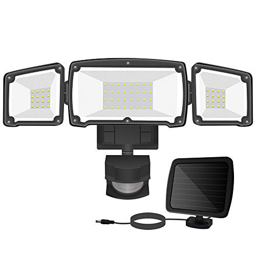 Solar LED Security Lights Outdoor, BEACON Solar Motion Sensor Light Outdoor with 3 Adjustable Head, 6000K 1500LM Waterproof Solar Flood Light for Backyard, Pathway & Patio