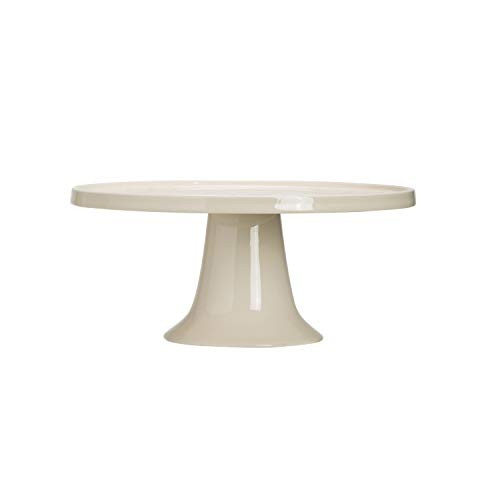 Creative Co-op White Stoneware Cake Pedestal with Multicolor Flower Images Serveware