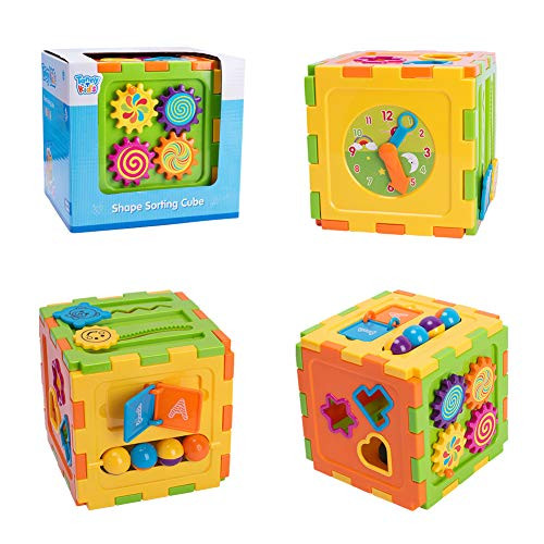 Bebamour Baby Activity Cube Toddler Toys - 6 in 1 Shape Sorter Toys Baby Activity Play Centers for Kids Infants Educational Musci Play Cube Preschool Toys for 1 2 Years Old Boys & Girls Holiday