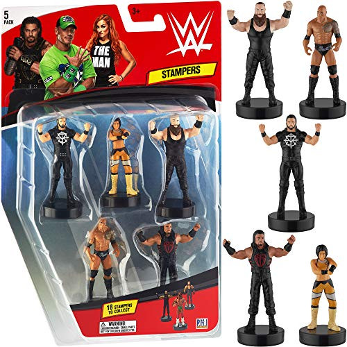 PMI WWE Superstar Stampers, Set of 5 Self-Inking WWE Superstars for Crafts, Party Decor, Cake Toppers Gifts Roman Reigns, Bayley, The Rock, Seth Rollinss and More, 2.3-2.5 in. Tall. PMI WWE Superstar Stampers, Set of 5 Self-Inking WWE Superstars for Crafts, Party Decor, Cake Toppers Gifts Roman Reigns, Bayley, The Rock, Seth Rollinss and More, 2.3-2.5 in. Tall.
