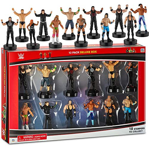 PMI WWE Superstar Stampers , Set of 12  Self - Inking WWE Superstars for Crafts, Party Decor, Cake Toppers Gifts  The Undertaker, John Cena, Daniel Bryan, AJ Styles and More, 2.3 - 2.5 in. Tall
