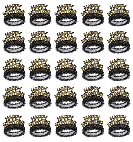 Beistle S88761BKG50AZ25 Black & Gold HNY Regal Tiaras 25 Piece, OSFM, Black/Gold