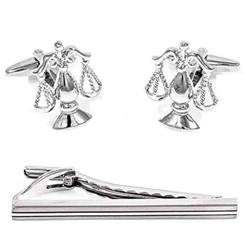 MRCUFF Scales of Justice & Tie Bar Attorney Lawyer Judge Law Pair of Cufflinks with a Presentation Gift Box & Polishing Cloth (Scales & Tie Bar)