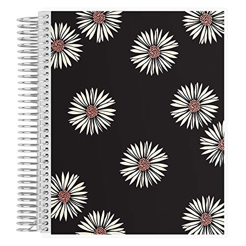 Erin Condren Coiled Notebook (Productivity Layout) - Daisies (Black and Rose Pink) Designer Interchangeable Cover, Lined Paper with to Do List, Measures 7"x 9", Boost Productivity, Durable, Pretty