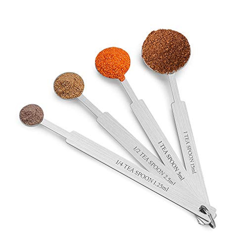 ONEKOO 4Pcs Long Handle Measuring Spoons Set, Premium Stainless Steel Metal Spoon, Tablespoon & Teaspoon & Coffee Scoop, for Accurate Measure Liquid or Dry Ingredients, for Cooking Baking
