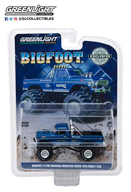 Greenlight 1974 Ford F-250 Monster Truck Bigfoot #1 Blue The Original Monster Truck (1979) Hobby Exclusive 1/64 Diecast Model Car Greenlight 1974 Ford F-250 Monster Truck Bigfoot #1 Blue The Original Monster Truck (1979) Hobby Exclusive 1/64 Diecast Model Car