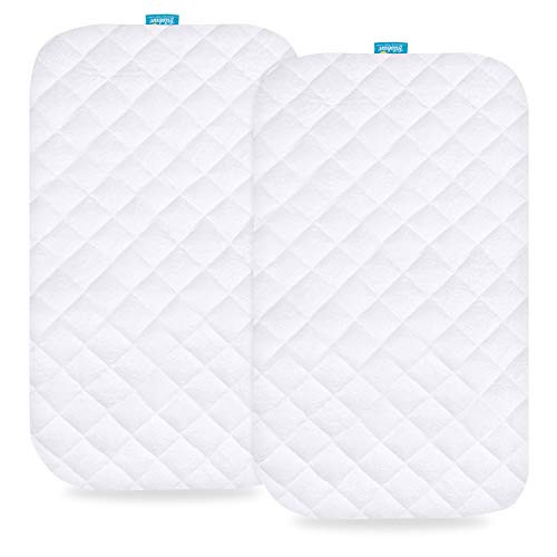 Biloban Waterproof Bassinet Mattress Pad Cover Compatible with MiClassic 2in1 Stationary&Rock Bassinet, 2 Pack, Ultra Soft Bamboo Sleep Surface, Breathable and Easy Care