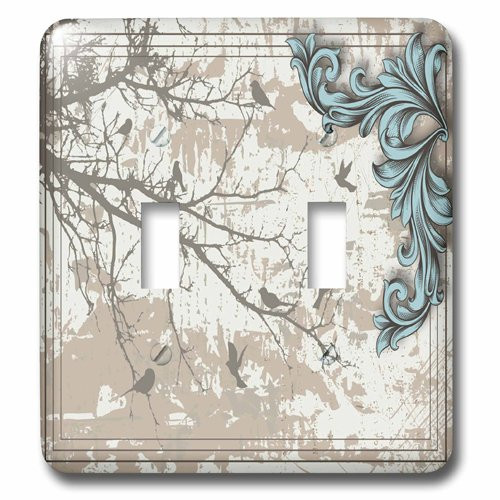 3dRose lsp_78090_2 Birds On A Tree Branch Of Gray With A Pretty Blue Flourish Double Toggle Switch, Multicoloured