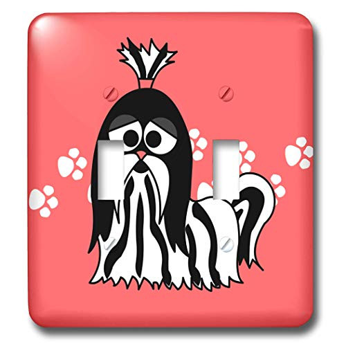 3dRose lsp_6143_2 Black and White Shih Tzu with Paw Prints Double Toggle Switch, Multicolor