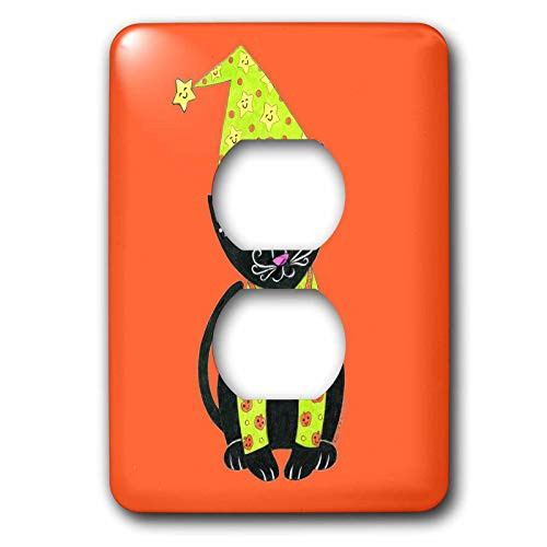 3dRose lsp_23297_6 Black Cat Cat in Costume Halloween Cat Orange Halloween Whimsical Cat Whimsical Illustration 2 Plug Outlet Cover