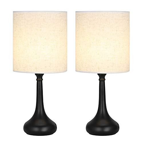 Table Lamps Set of 2 Modern Bedside Lamp Pair Nightstand Lamps with Black Metal Base and Linen Lampshade for Bedroom Living Room Dorm