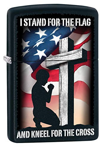 Zippo Lighter: I Stand for The Flag and Kneel for The Cross - Black Matte 79818
