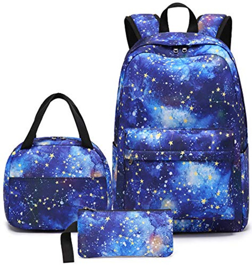 School Backpack Kids Galaxy Bookbag Set Teens School Bag with Lunch Bag Pen Case Travel Daypack (A-galaxy)