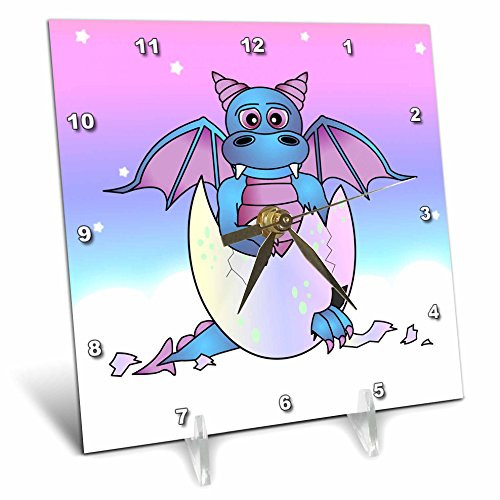 3dRose dc_6091_1 Blue Baby Dragon in Cracked Egg Desk Clock, 6 by 6-Inch