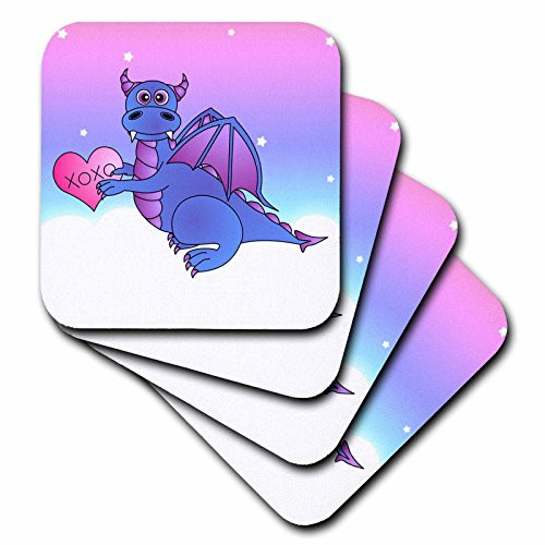 3dRose CST_6092_4 Blue Dragon Heart XOXO Ceramic Tile Coasters, Set of 8
