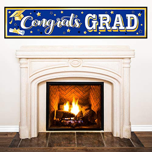 Blue Graduation Banner 2020 Congrats Grad Banner Graduation Party Decorations Fabric Grad Backdrop for 2020 High School or College Graduates Party Supplies